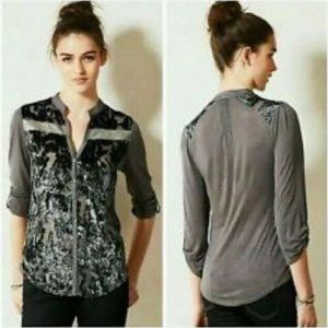 Anthro TINY Broadleaf Forest Burnout Velvet Top, S